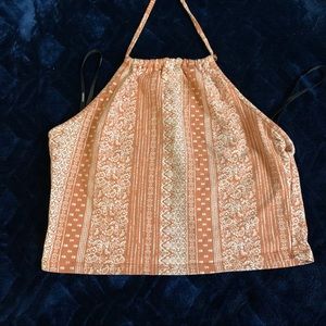 Boho vintage tan cropped halter top